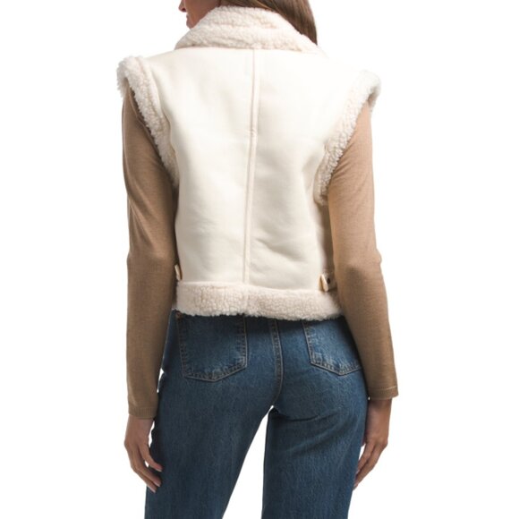 LOVE TREE Ivory Faux Fur And Faux Leather Detail Vest - Picture 2 of 2